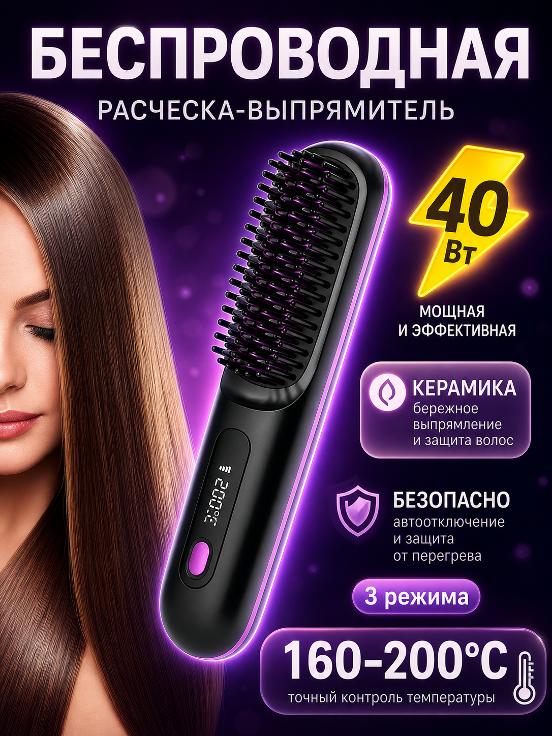 Расчёска выпрямитель беспроводная